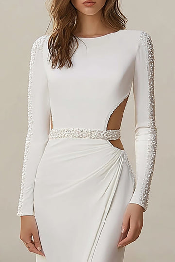 Robe de mariée fourreau découpée ivoire scintillant